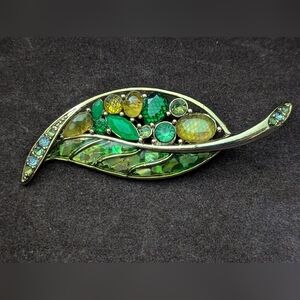Liz Claiborne Green and Yellow Brooch Nature-Inspired Design